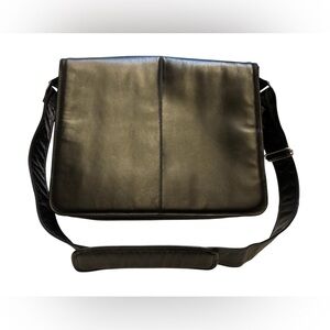 McKlein Black Leather Laptop Messenger Bag Flap Over Crossbody Briefcase